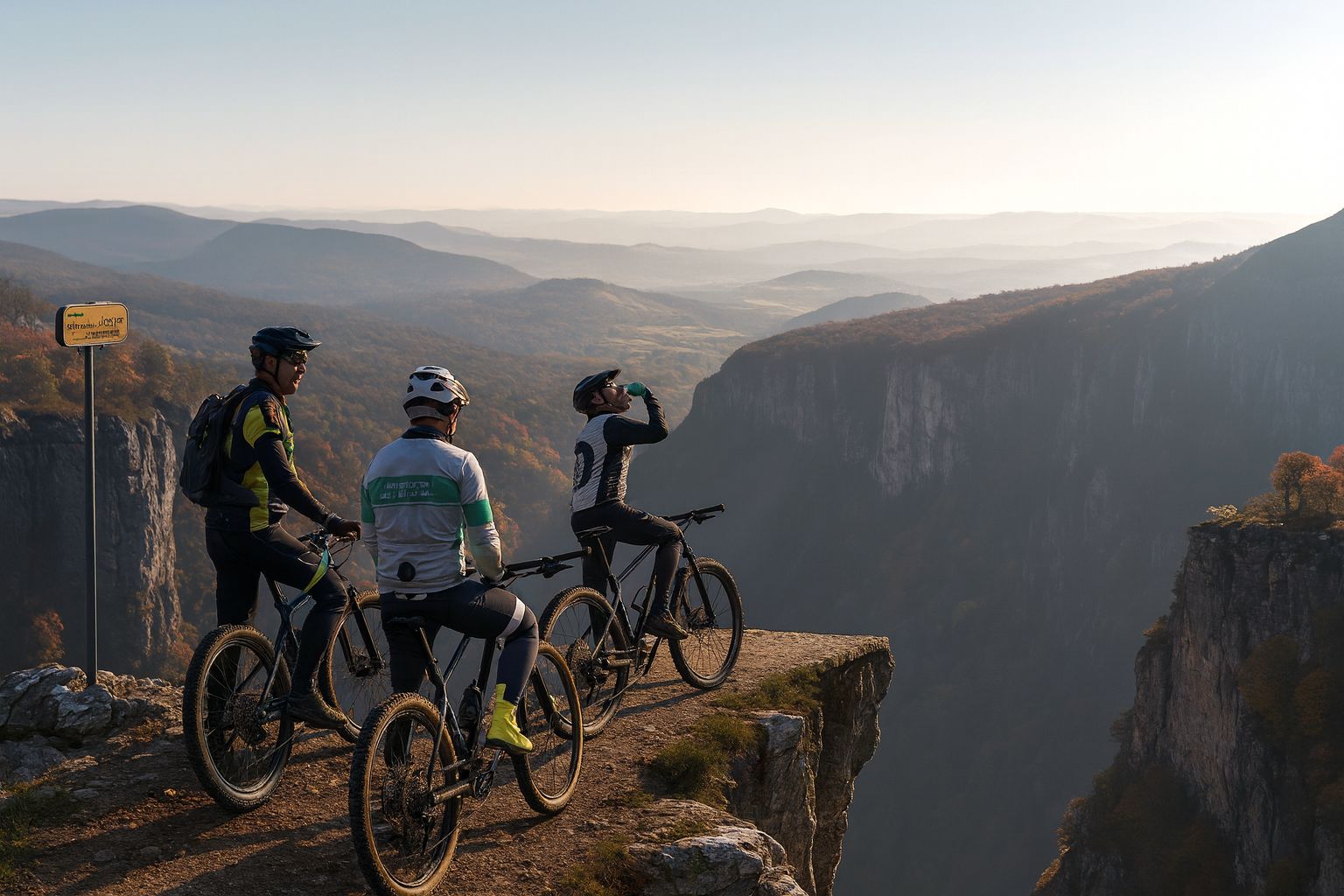 Mountainbikers op een bergtop